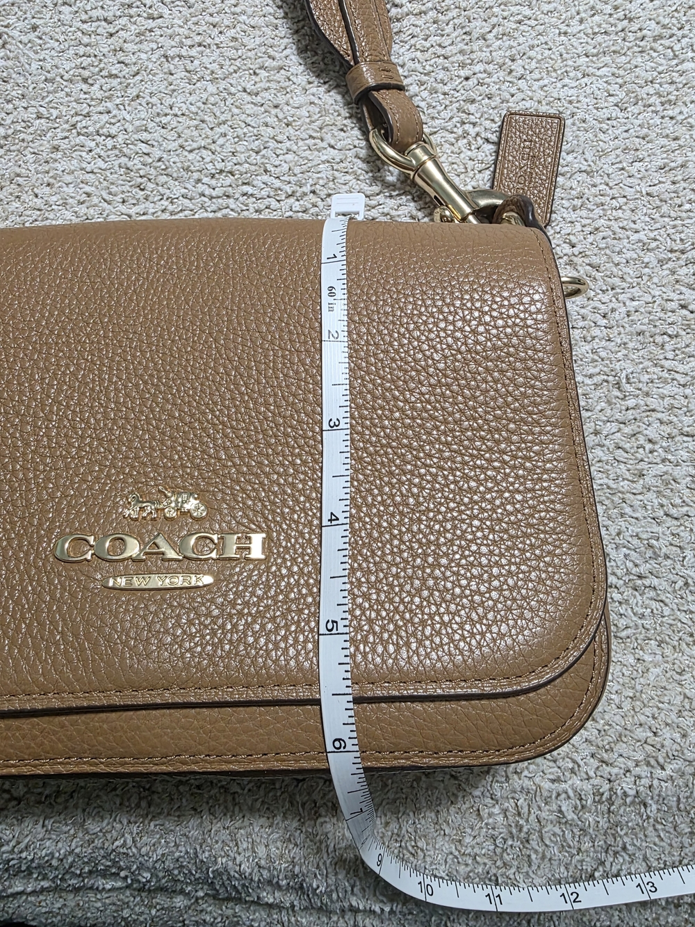 Coach Pebbled Leather Crossbody Bag in Tan - Picture 10 of 12
